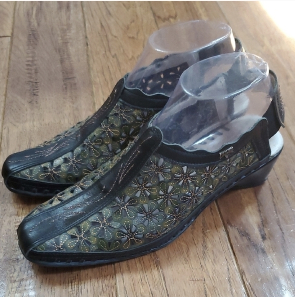 Pikolinos Romana Green Floral Laser Cut Slingback Pumps